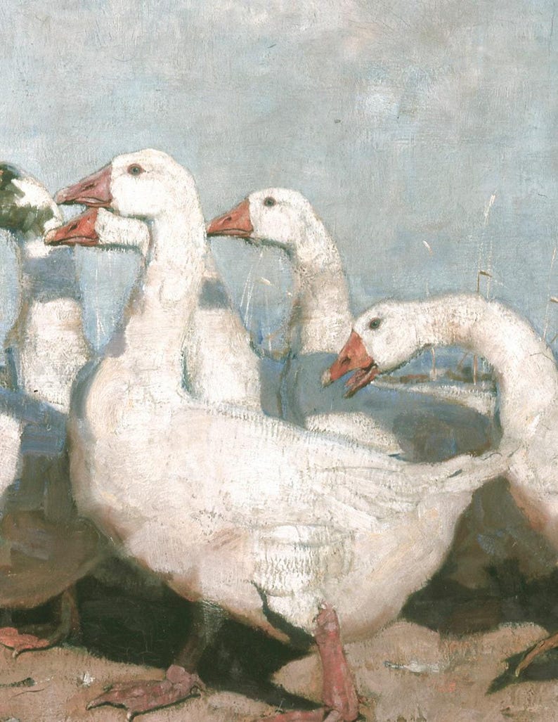 Vintage Geese Print, Farmhouse Nursery Decor, Country Painting image 6