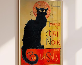 Art Nouveau Black Cat Wall Art Chat Noir Print, Vintage Wall Art Poster Prints, Black Cat Art, Animal Poster, Retro Poster, Cat Poster