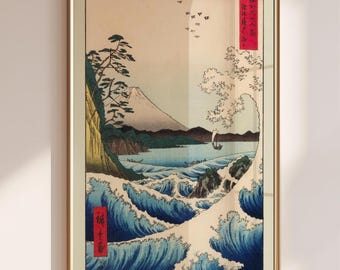 Utagawa Hiroshige Art, The Sea off Satta Suruga Province, Vintage Japanese Art Print, Japanese Print, Wall Art Poster Print, Japandi Art