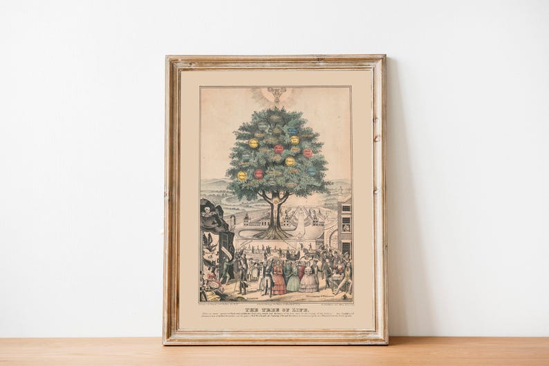 Tree of life art print, Nature wall art, Vintage tree, Antique tree painting, Life, Death, Old book page, antique book page, Tree wall art imagen 6