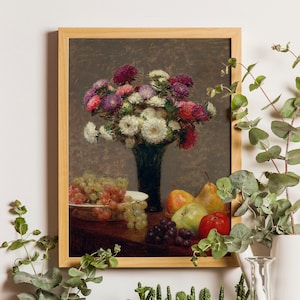 Vintage Fruit Still Life Painting, Still life Flowers Print, Antique Kitchen Wall Decor, Colorful Art Print, Still Life Fruit, Kitchen Print