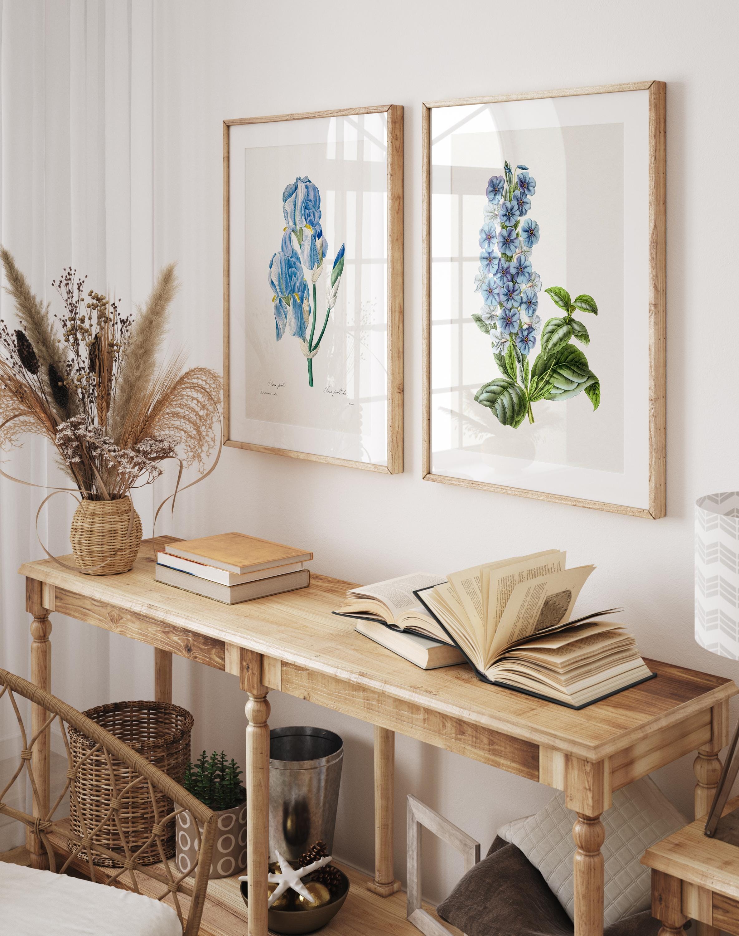 Vintage Blue Botanical Gallery Wall Set of 6, Blue Flower Art, Blue ...