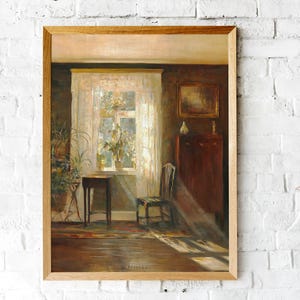 Sunshine in the living room Print, European Prints, European Painting, Vintage Painting, Sunlit, Vintage Style Prints, Antique Painting image 3