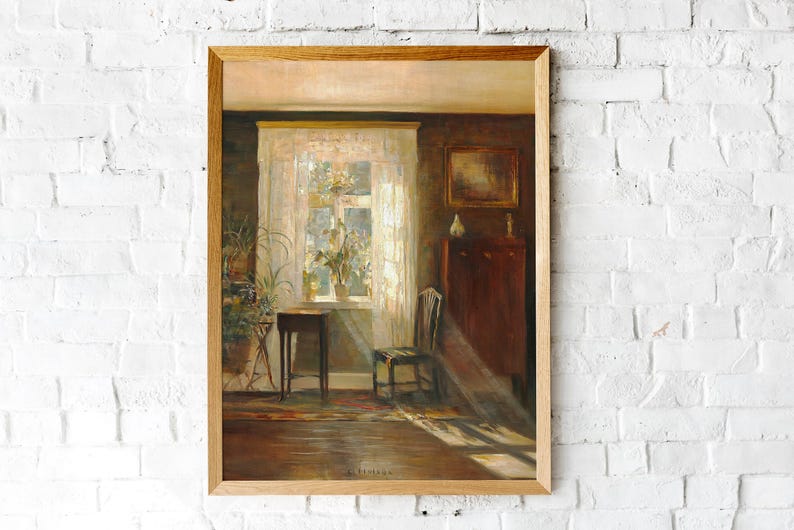 Sunshine in the living room Print, European Prints, European Painting, Vintage Painting, Sunlit, Vintage Style Prints, Antique Painting image 3