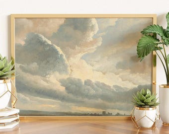 Clouds Painting, Nursery Wall Art, Cloud Art, Cloud Print, Vintage Art, Antique Art, Farmhouse Nursery French Countryside Print, Vintage Sky