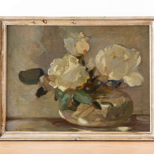 Peinture de roses neutres, impression de fleurs vintage, botanique antique, peinture de roses nature morte neutre, impression de nature morte florale, roses vintage