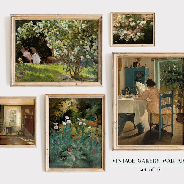 Country Landscape Gallery Wall Print Set, peintures vintage, Summer Gallery Wall Set de 5, Green Gallery Wall Set, Country Art Prints