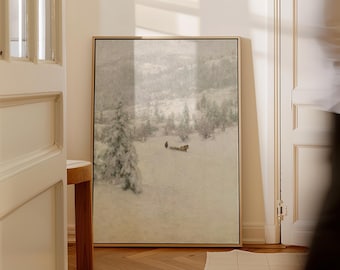 Winter Landscape Art Print: Vintage Snowy Woods Painting