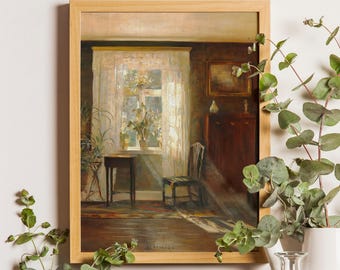 Sunshine in the living room Print, European Prints, European Painting, Vintage Painting, Sunlit, Vintage Style Prints, Antique Painting
