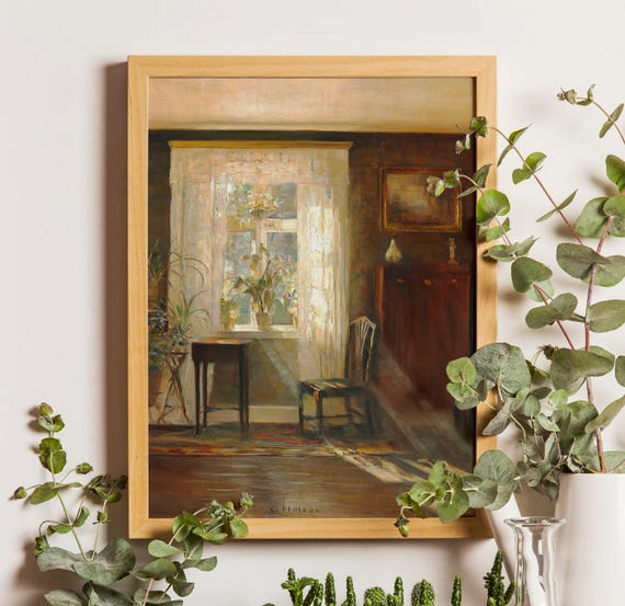 Sunshine in the living room Print, European Prints, European Painting, Vintage Painting, Sunlit, Vintage Style Prints, Antique Painting