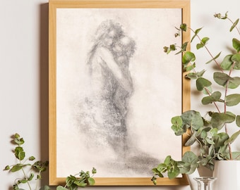 Vintage Mother and Child Art Print: George Minne Symbolist Drawing