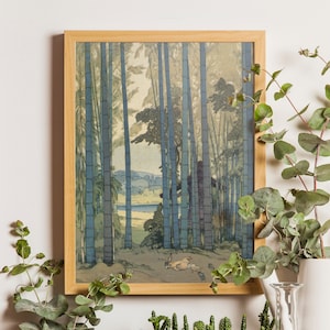 Japanese Art Print &quot;Bamboo Grove&quot; by Yoshida Hiroshi, Bamboo trees, Woodblock print reproduction, Asian art, Cultural art, Countryside