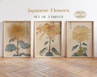 Chrysanthemum Flower Prints: Set of 3 Vintage Japanese Botanical Art