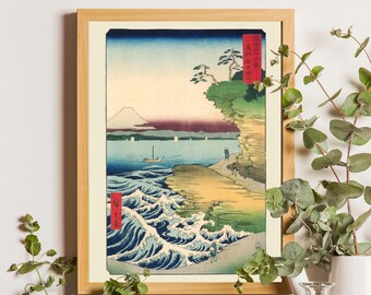 Vintage Japanese poster, Utagawa Hiroshige –The Hota Coast in Awa Province, Hiroshige Artwork Ukiyo-e Japanese Prints Japanese Art Asian Art
