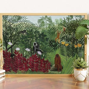 Henri Rousseau Tropical Forest Monkeys Print: Vintage Jungle Wall Art Bild 1
