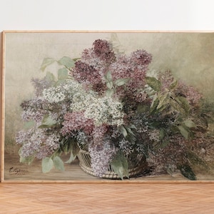 Vintage Lilac Painting, Floral Oil Painting Print, Lilac Still Life, Floral Art, Cottage Art Print, , Lilac Art Print, Lilac Oil Painting