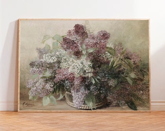 peinture vintage lilas, impression peinture à l'huile florale, nature morte lilas, art floral, impression d'art cottage, impression d'art lilas, peinture à l'huile lilas