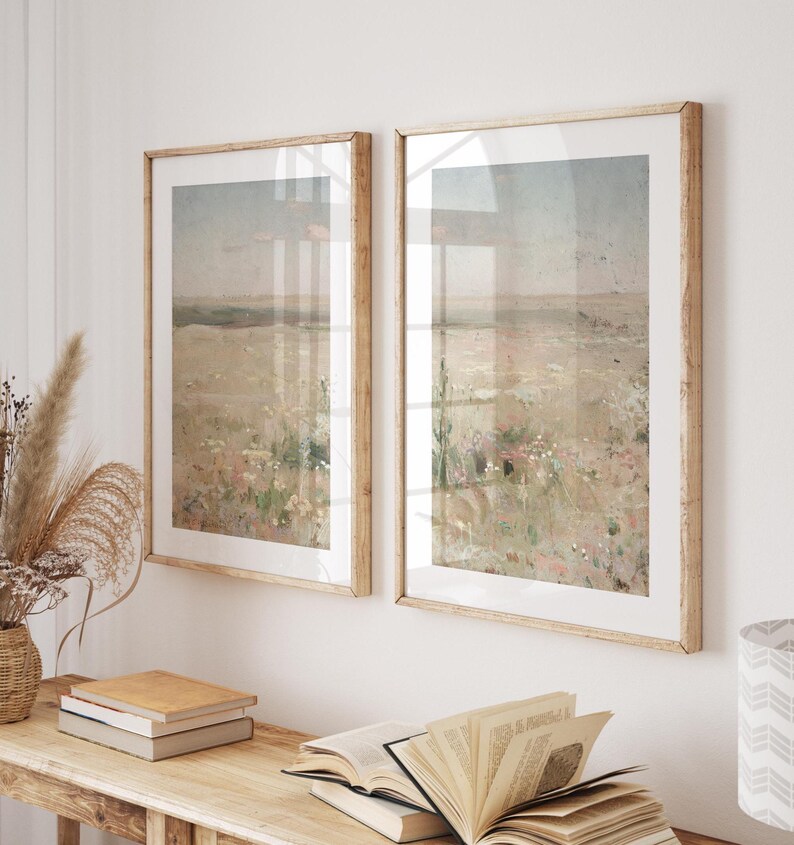 Wildflower Field Prints Set: Vintage Country Landscape Wall Art - Etsy