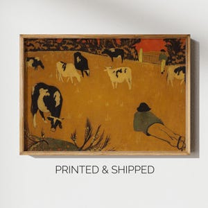 Post impressionist cow painting vintage museum wall art