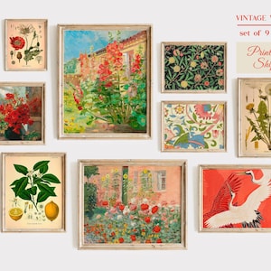 Vintage Botanical Gallery Wall Art Set, Eclectic Prints