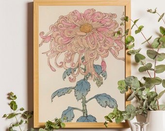Vintage Japanese Flower Print, Japanese Chrysanthemum Art, Japandi Wall Art, Boho Wall Art, Japanese Vintage Art, Botanical Asian Wall Art