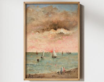 Vintage Sailboat Painting Print: Coastal Beach House Decor