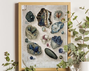Precious Stones Print, Gemstones Print, Crystal Style, Vintage Mineral Poster, Gem Wall Art, Geology Gift, Boho Chic, Vintage Minerals