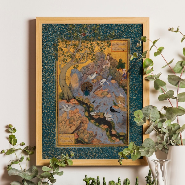 Konkurs der Vögel Druck, Vögel Wandkunst, Mantiq al-tair, Traditionelle Persische Miniatur Kunst, Persische Kunst, Mystische Kunst, iranische Malerei