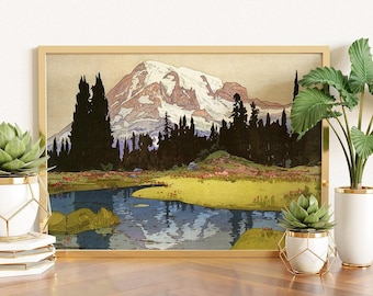 Hiroshi Yoshida Mt. Rainier Print: Vintage Japanese