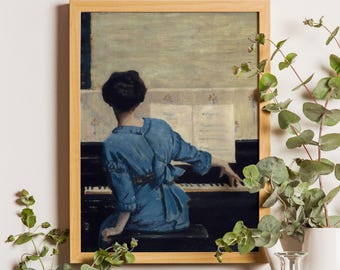 Victorian Woman Playing Piano Print, Vintage Music Art