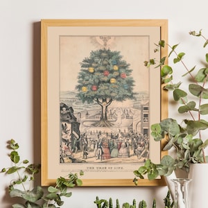 Tree of life art print, Nature wall art, Vintage tree, Antique tree painting, Life, Death, Old book page, antique book page, Tree wall art imagen 1