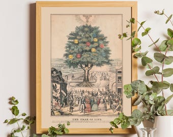 Tree of life art print, Nature wall art, Vintage tree, Antique tree painting, Life, Death, Old book page, antique book page, Tree wall art