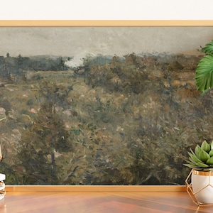 Vintage Landscape Study Painting, Antique Nature Scenery Print, Country Wall Art, Vintage Flower Field Painting, Meadow Landscape Painting