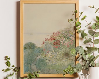 Vintage Poppies Field Painting Print, French Country Farmhouse Decor