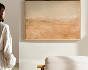 Vintage Desert Landscape Print Abstract Painting: Mid-Century Modern Beige Wall Art