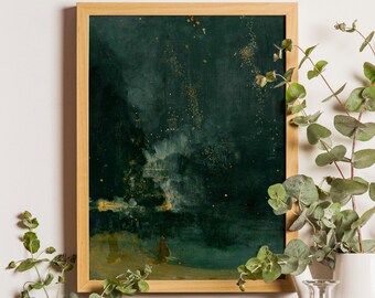 Whistler Nocturne Print, Falling Rocket, Dark Vintage Art