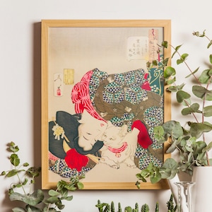 Japanese Woman and Cat Art Print: Tsukioka Yoshitoshi Ukiyo-e