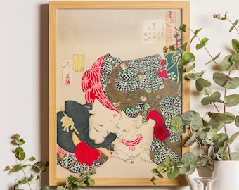 Japanese Woman and Cat Art Print: Tsukioka Yoshitoshi Ukiyo-e