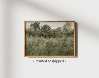 Sage Green Landscape Painting, Rustic Farmhouse Wall Art