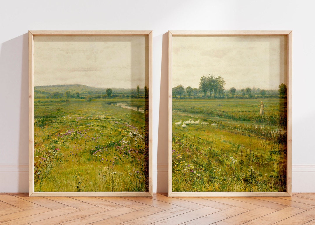 Summer Meadow Set of 2 Prints, Summer Spring Set, Antique Country ...