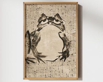 Vintage Japanese Frog Print: Japandi Wall Art