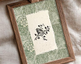 Vintage Bird Print: Cottagecore Decor, Rustic Farmhouse Green Wall Art, Bird Lover Gift, Vintage Country Print