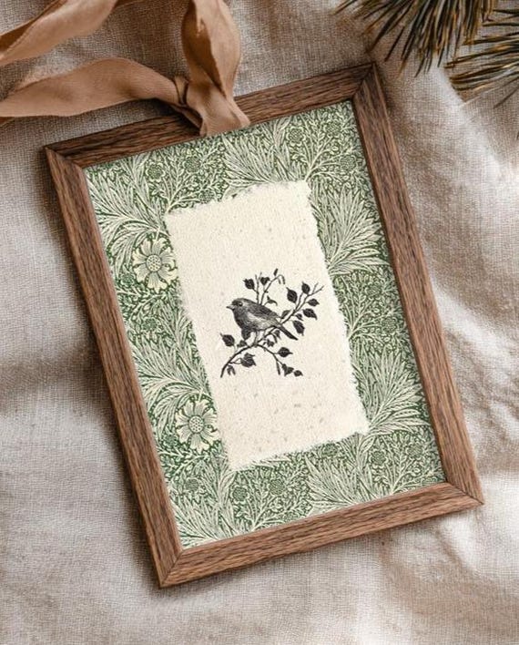 Vintage Bird Print: Cottagecore Decor, Rustic Farmhouse Green Wall Art, Bird Lover Gift, Vintage Country Print