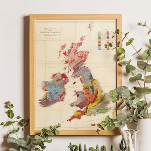 Geologische Karte von Großbritannien und Irland, Geologische Karte Großbritannien, Vintage Karte von Großbritannien, Historische Karte von Großbritannien, Antike Reiseposter