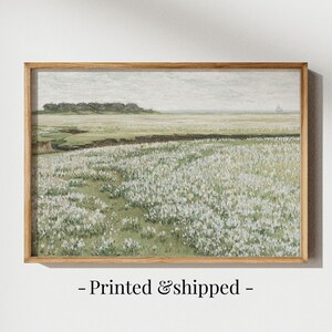 Spring Meadow Painting, Vintage Landscape Print, Country Field, Meadow Art Print, Green Meadow Print, Flower Field Print, Farmhouse Decor