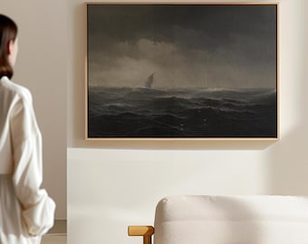 Vintage Storm at Sea Print, Moody Nautical Seascape Art