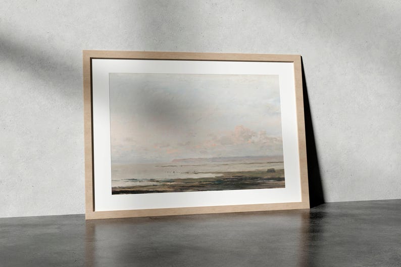 Vintage Seascape Painting: Neutral Coastal Art Print image 3