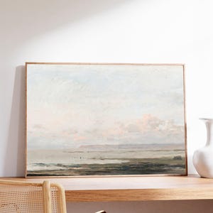 Vintage Seascape Painting: Neutral Coastal Art Print image 4