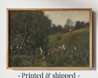 Summer Meadow Landscape Print: Vintage Cottagecore Nature Wall Art