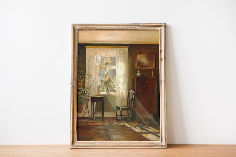 Sunshine in the living room Print, European Prints, European Painting, Vintage Painting, Sunlit, Vintage Style Prints, Antique Painting image 4